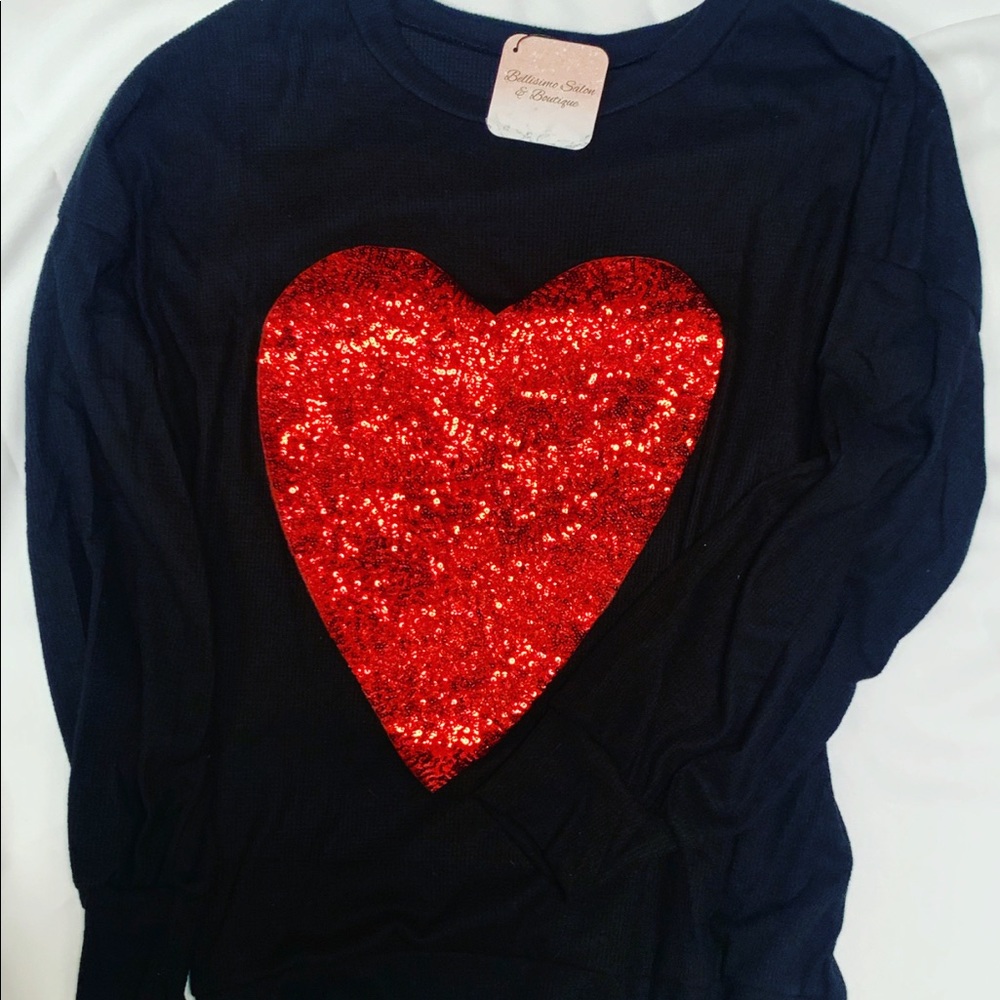 Black long sleeve with red heart sequin